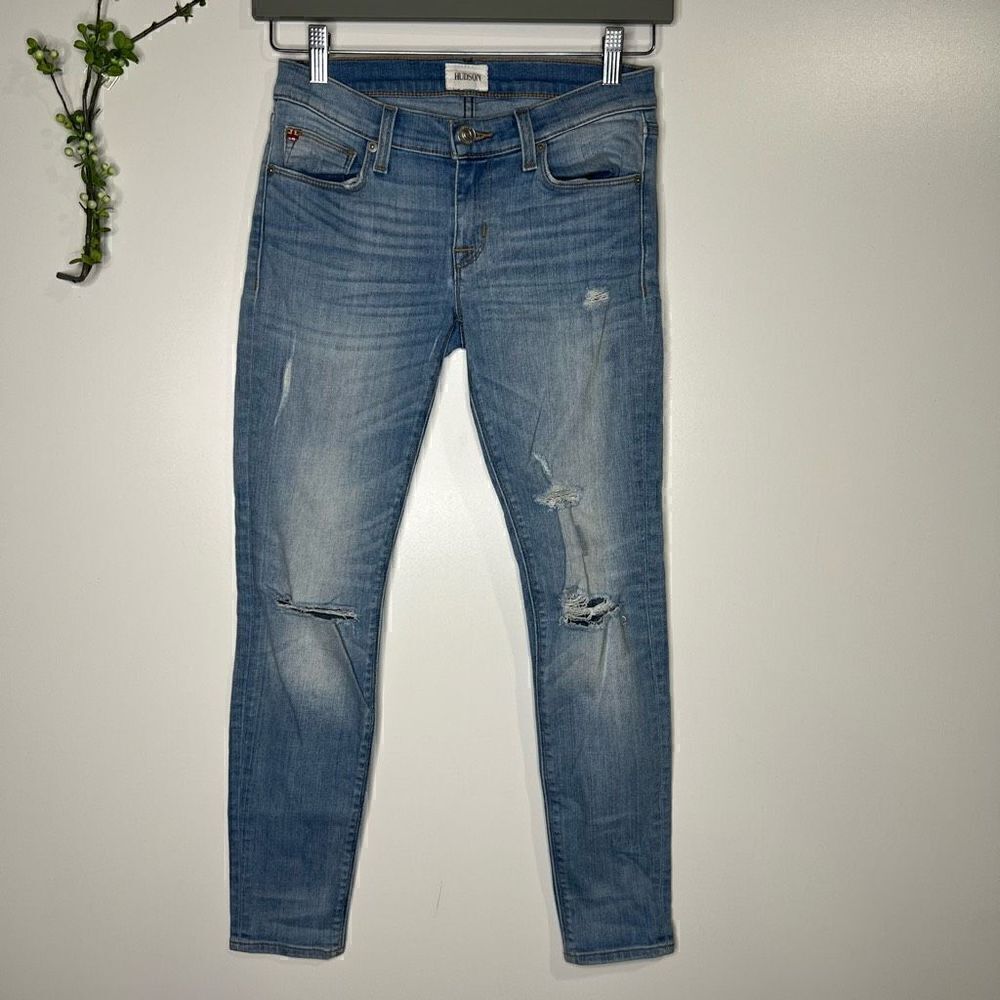 Hudson Krista Ankle Super Skinny Distressed Light Wash Jeans